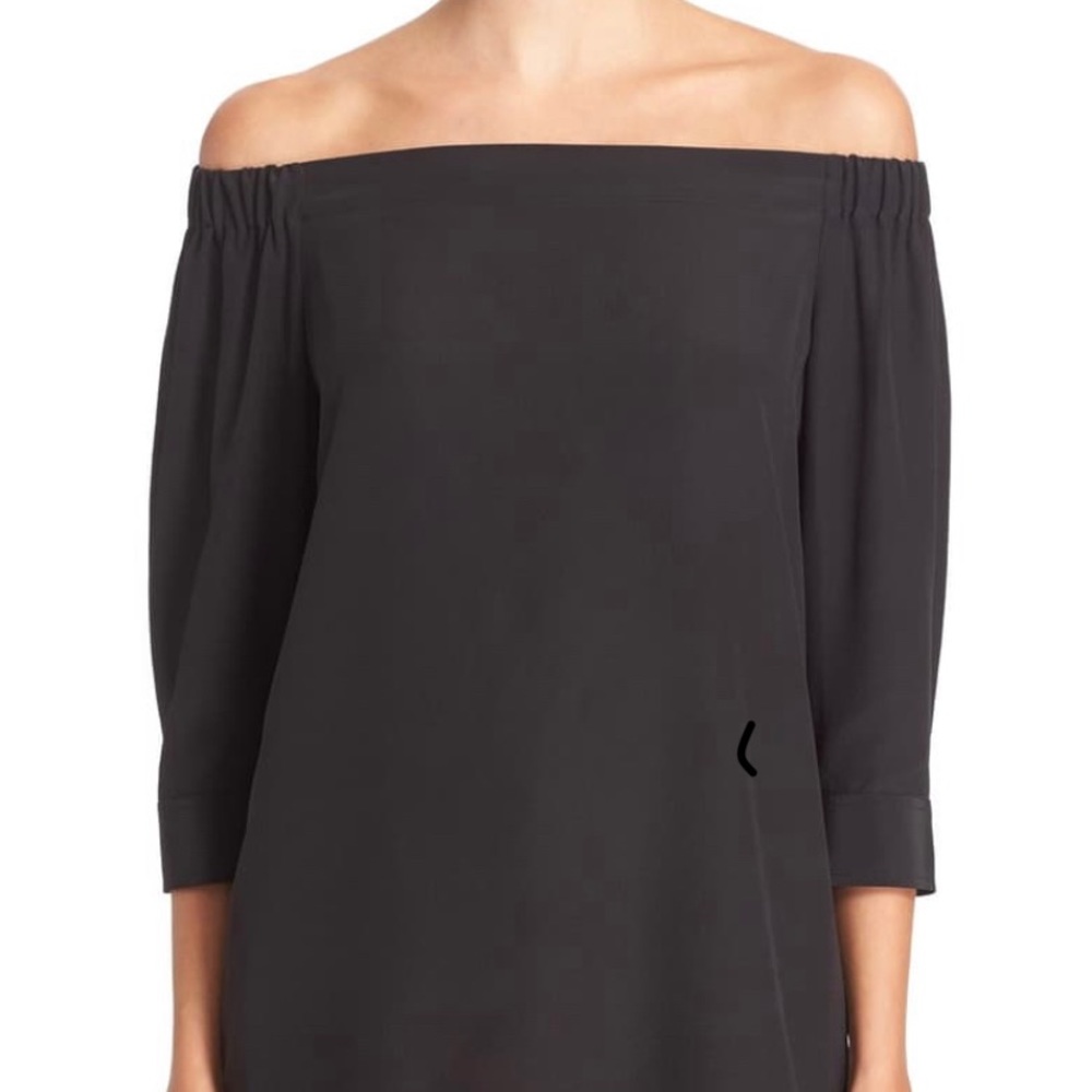 Theory “Joscla” polka dot off shoulder tunic